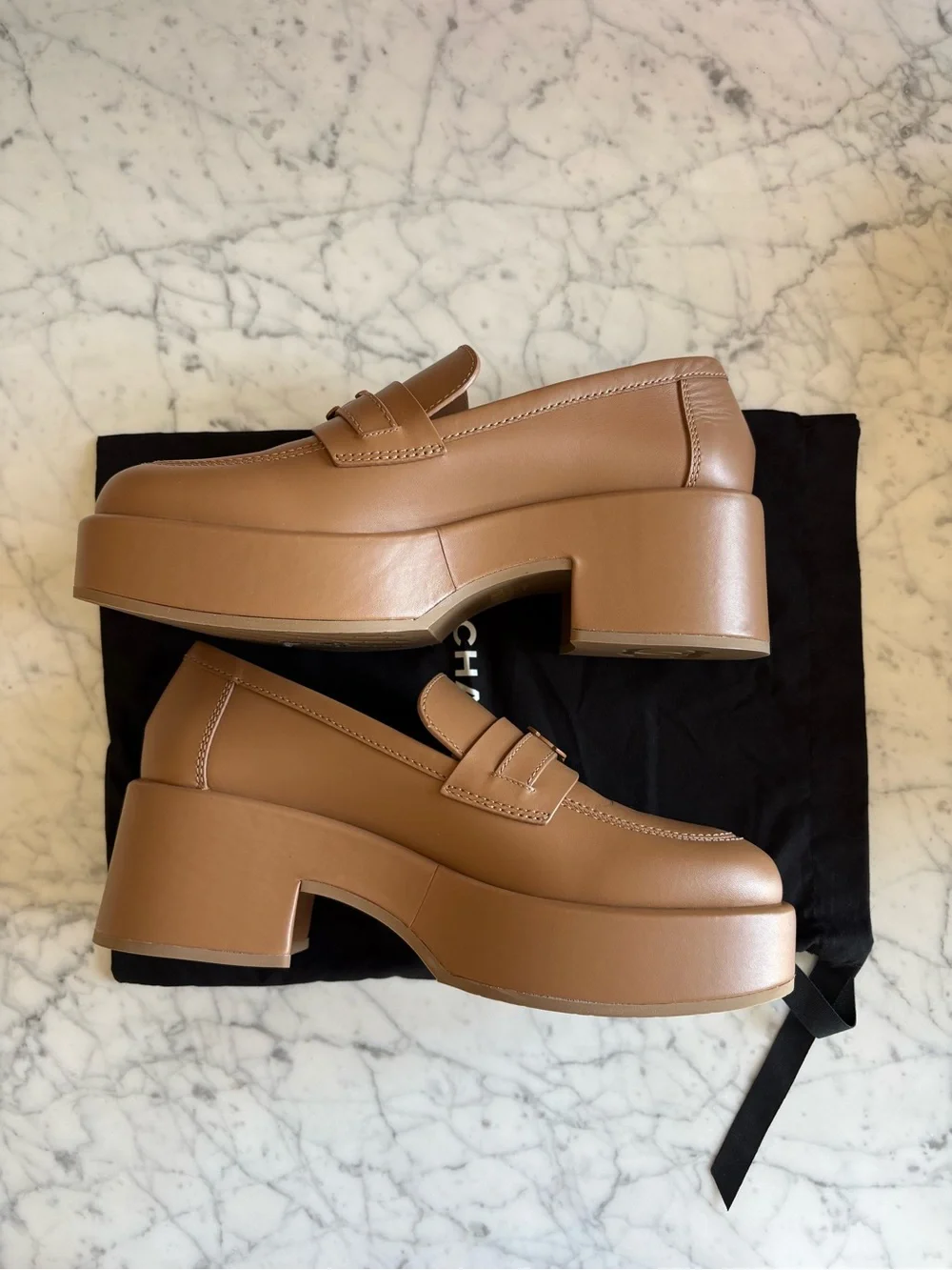 CHANEL CALFSKIN LEATHER PLATFORM LOAFERS